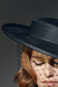 SUSPICION black veiled boater hat