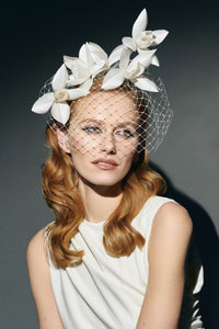 GILDA ivory white silk flower veiled headband