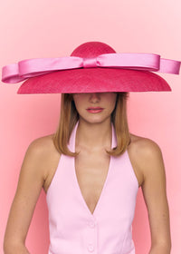 PRISCILLA Fuchsia Wide Brim Hat with Oversized Silk Bow