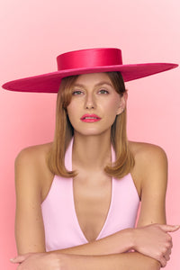 LULU Fuchsia Wide Brim Boater with Silk Side Band