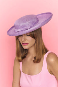 CHERIE Petit Lilac Boater Hat with Asymmetric Brim