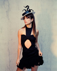 BLACK AND WHITE BEAT silk boater hat