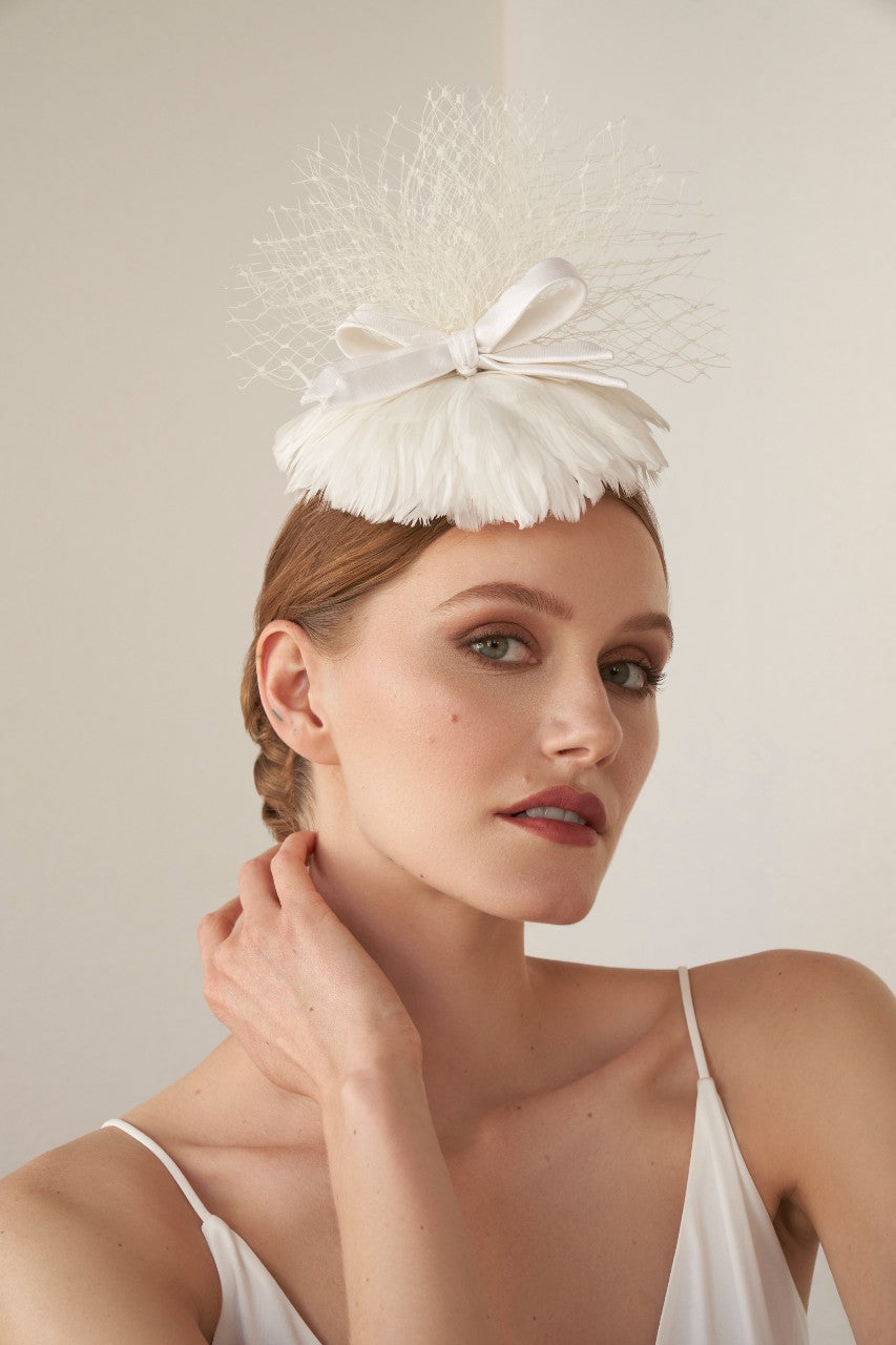 SWAN LAKE  feather-embellished bridal hat