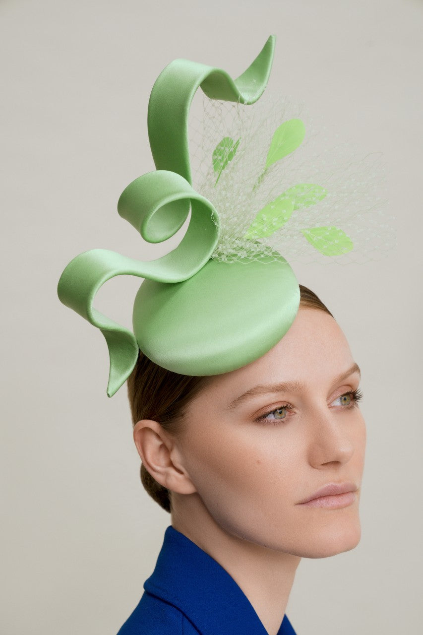 Filipa Cardoso Millinery pastel green silk fascinator