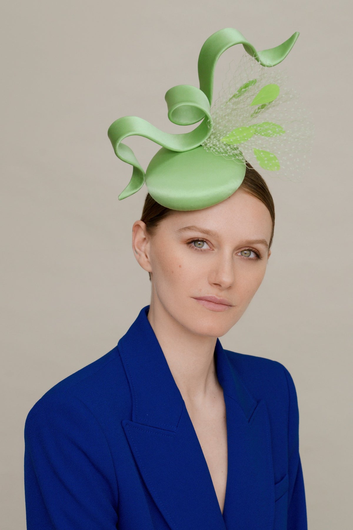 Filipa Cardoso Millinery pastel green silk fascinator 