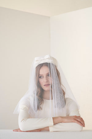 JACKIE bow-trimmed silk bridal pillbox hat