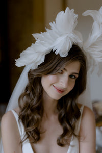 PRIMA BALLERINA feather bridal headpiece with veil