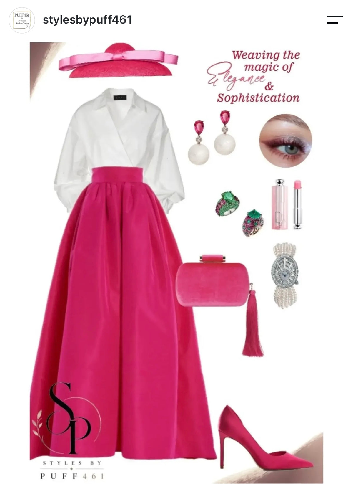 PRISCILLA Fuchsia Wide Brim Hat with Oversized Silk Bow