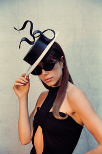 BLACK AND WHITE BEAT silk boater hat