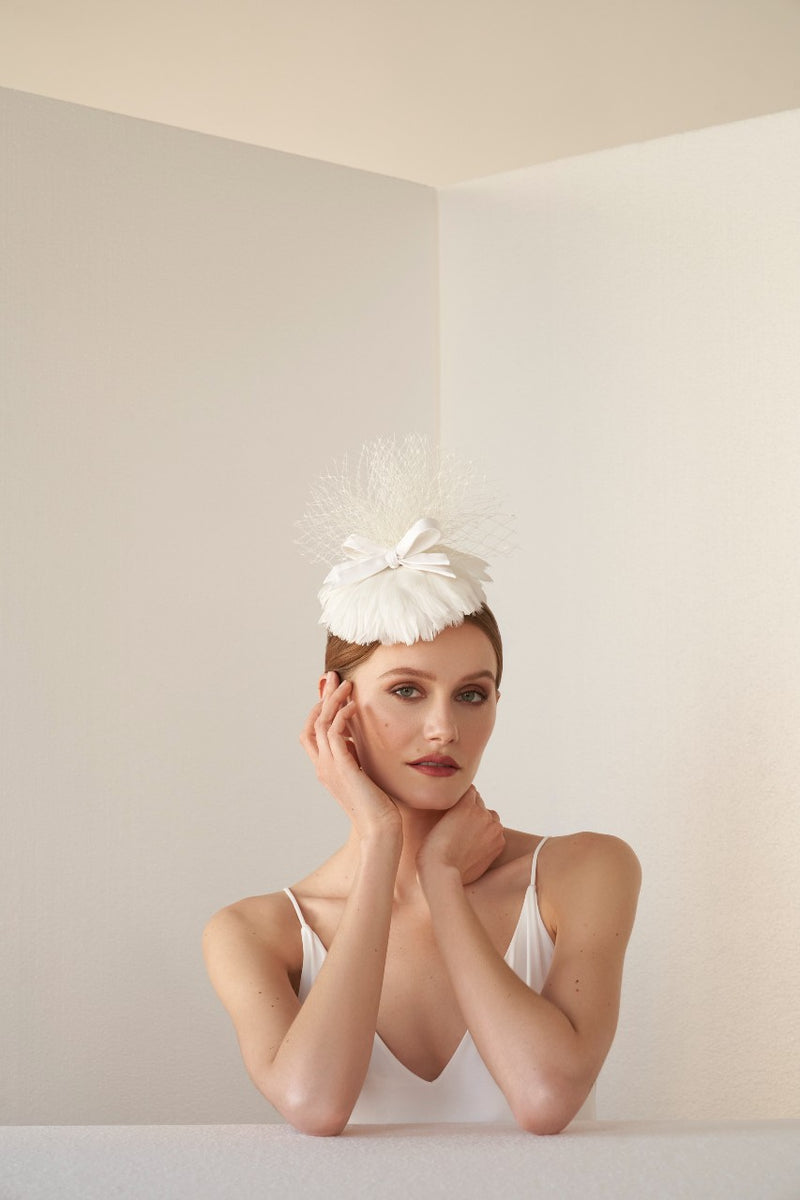 SWAN LAKE  feather-embellished bridal hat