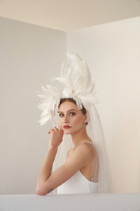 PRIMA BALLERINA feather bridal headpiece with veil